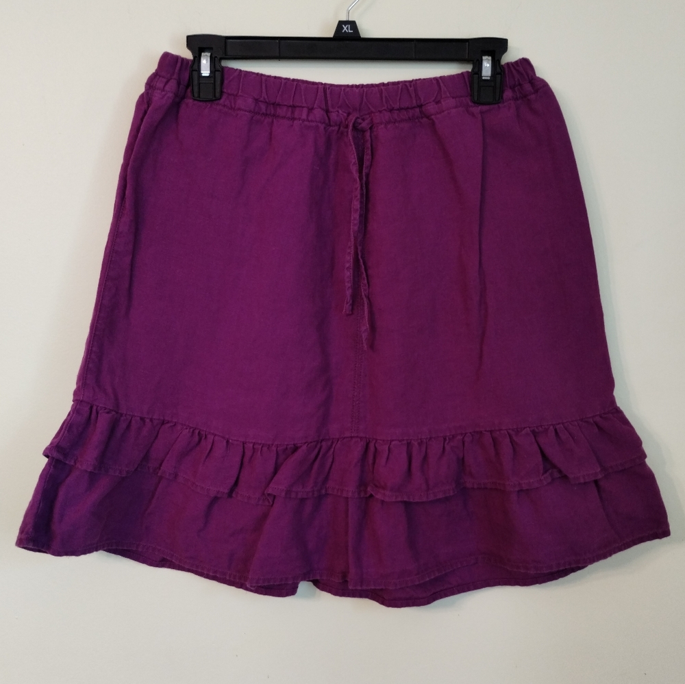 Athleta Autumn Purple Ruffle Skirt 100% Linen Elastic Waist Size M